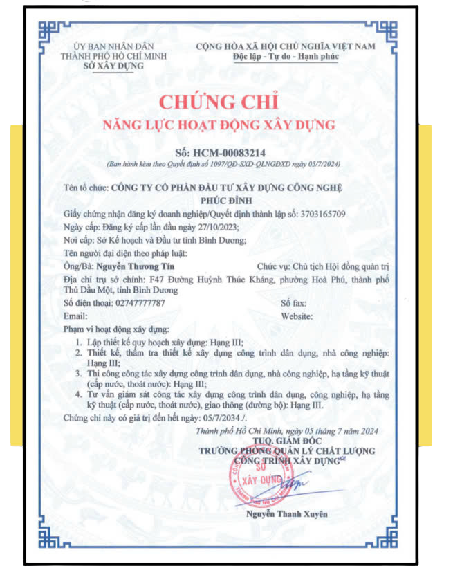 Chứng chỉ năng lực hoạt động xây dựng